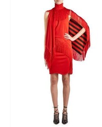 Givenchy Fringed Mock Neck Dress Wcape Red