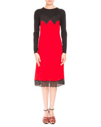 Altuzarra Long Sleeve Cami Overlay Cocktail Dress Scarletblack