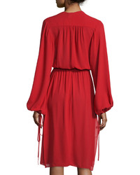 Michael Kors Michl Kors Collection Long Sleeve Plunging V Neck Dress Crimson