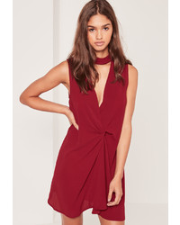 Missguided Choker Neck Twist Front Dress Red
