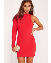 Missguided Petite One Sleeve Mini Dress Red