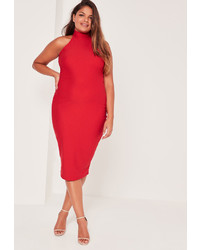 Missguided Plus Size Crepe High Neck Dress Red