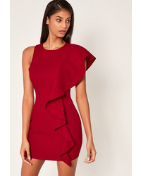 Missguided Red Frill Shoulder Mini Dress
