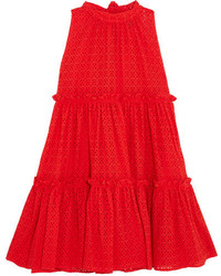 Lisa Marie Fernandez Ruffled Broderie Anglaise Cotton Mini Dress Red