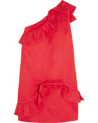 MSGM Ruffled Cotton Blend Faille Dress Crimson