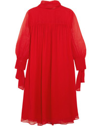 Alexander McQueen Silk Crepon Mini Dress Red