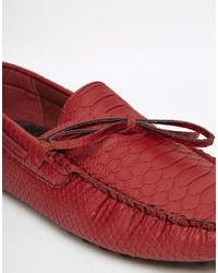 Asos Driving Shoes In Red Snakeskin Effect