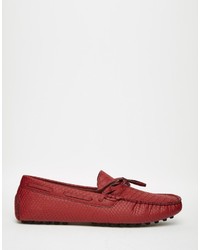 Asos Driving Shoes In Red Snakeskin Effect