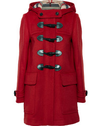 Burberry Hooded Wool Felt Duffle Coat Red