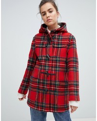 Gloverall Mid Length Duffle Coat In Check Check