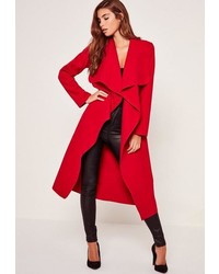 Missguided Oversized Waterfall Duster Coat Red