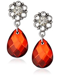 1928 Jewelry 1928 Red Jeweltones Silver Tone Siam Red And Crystal Briolette Teardrop Earrings