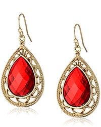 1928 Jewelry Cyprus Gold And Red Pearshape Drop Earrings