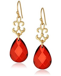 1928 Jewelry Gold Tone Siam Red Briolette Pear Shape Drop Earrings
