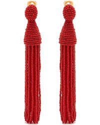 Oscar de la Renta Bead Embellished Tassel Drop Clip On Earrings