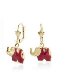 Bling Jewelry Red Lucky Elephant Leverback Dangle Earrings Gold Filled