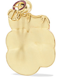 Silvia Furmanovich Botanical Marquetry 18 Karat Gold And Wood Multi Stone Earrings