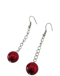 FashionJewelryForEveryone Valentine Christmas Striking Red Pearls Dangling Earrings