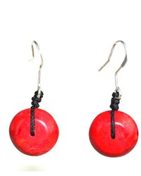 Global Crafts Handcarved Red Wood Pebble Earrings