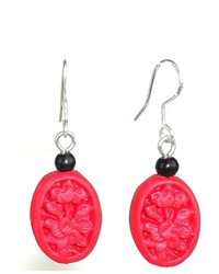 Global Crafts Handmade Carved Red Wood Bead Earrings