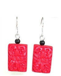 Global Crafts Handmade Large Carved Red Wood Bead Earrings