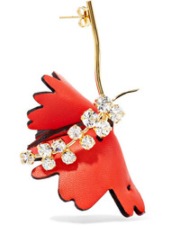 Marni Gold Tone Leather And Crystal Embellished Earrings Red