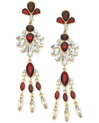 GUESS Gold Tone Red Crystal Linear Drop Earrings