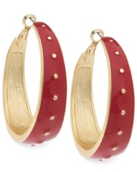 Guess Gold Tone Red Studded Hoop Earrings