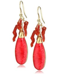 Devon Leigh Natures Wonders Coral In 24k Gold Foil And Coral Cluster Earrings