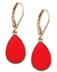 Nine West Gold Tone Red Stone Teardrop Earrings