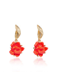 Oscar de la Renta Orange Flower Clip On Earrings