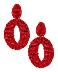 Oscar de la Renta Oscar O Crystal Clip Earrings Red Sorbet