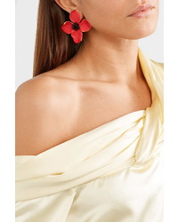 Oscar de la Renta Painted Flower Button Gold Tone And Resin Clip Earrings