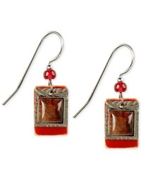 Silver Forest Silver Tone Dyed Red Jade Rectangle Drop Earrings
