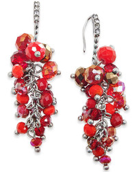 c.A.K.e. by Ali Khan Silver Tone Red Bead Cluster Drop Earrings