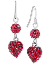 Carolee Silver Tone Red Crystal Double Drop Earrings