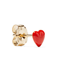Alison Lou Tiny Heart 14 Karat Gold And Enamel Earring