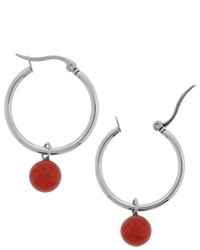 West Coast Jewelry Hoop Earrings 20mm With A Removable 8mm Red Tone Bead