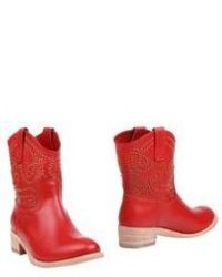 Red Embellished Ankle Boots