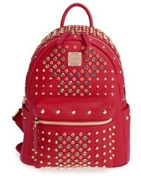 MCM Mini Diamond Stark Swarovski Crystal Embellished Backpack Red