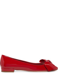 Miu Miu Bow Embellished Patent Leather Ballet Flats Red