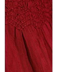 The Great The Tassel Embellished Broderie Anglaise Cotton Top Claret