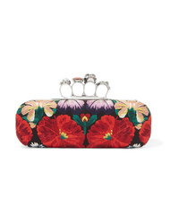 Red Embellished Canvas Clutch