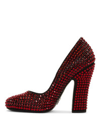 Prada Black And Red Crystal Heels