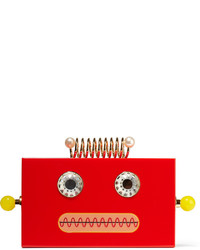 Charlotte Olympia Roby Embellished Perspex Clutch Red