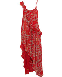 Ashish Asymmetric Embellished Silk Georgette Dress Red