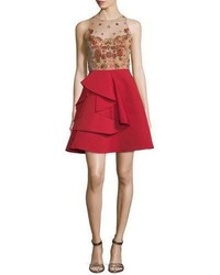 Marchesa Notte Sleeveless Embellished Draped Faille Cocktail Dress