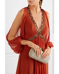 Jenny Packham Cold Shoulder Embellished Silk Chiffon Gown Brick