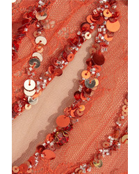 Jenny Packham Embellished Leavers Lace Gown Brick