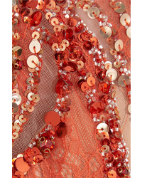 Jenny Packham Embellished Leavers Lace Gown Brick